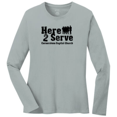 Port & Company Ladies Long Sleeve Core Cotton Tee black text Thumbnail