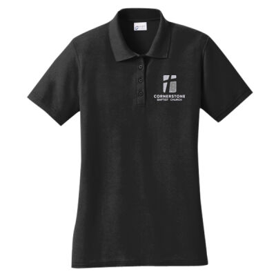 Port & Company Ladies Core Blend Pique Polo White Embroidery Thumbnail