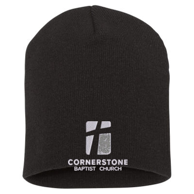 Adult Beanie Knit Cap White Embroidery Thumbnail